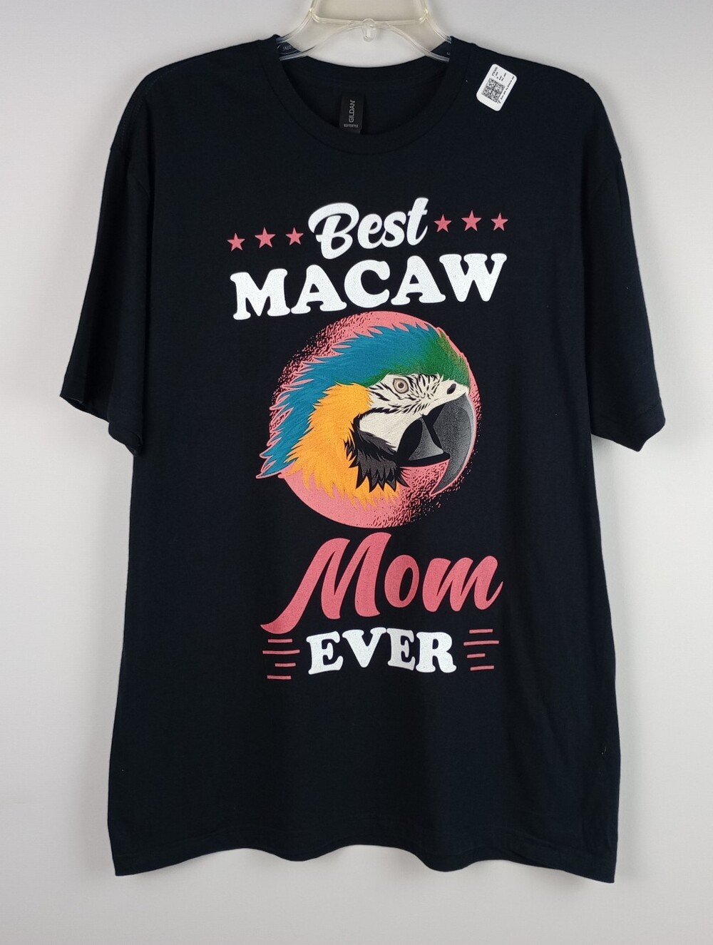 NWT Gildan Womens‎ L Black Multicolor Best Macaw Mom Ever Parrot Graphic Tshirt
